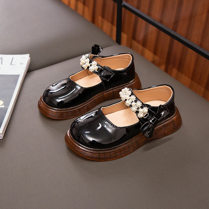 Кожаные туфли для девочек свадебные Детские блестящие кожаные в стиле ретро с