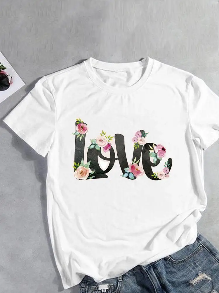 

Футболка женская с коротким рукавом, модная Повседневная рубашка с принтом и надписью Love, в стиле 90-х, летняя одежда с графическим принтом