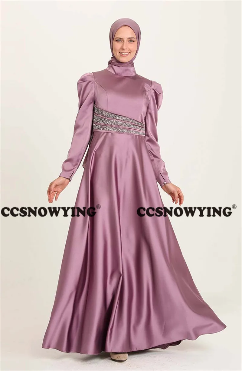 

Атласное платье с бисером, мусульманский хиджаб, вечернее платье с длинным рукавом, исламское официальное платье, ТРАПЕЦИЕВИДНОЕ женское арабское платье, вечернее платье