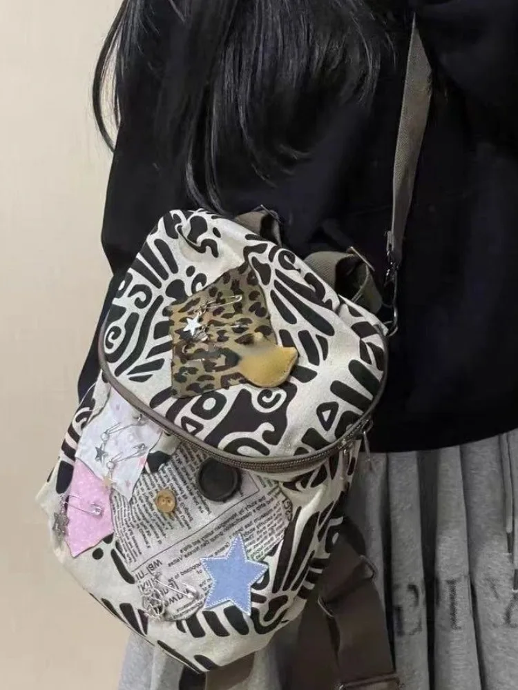 Универсальные модные простые женские плечевые рюкзаки Y2k с коровьим узором