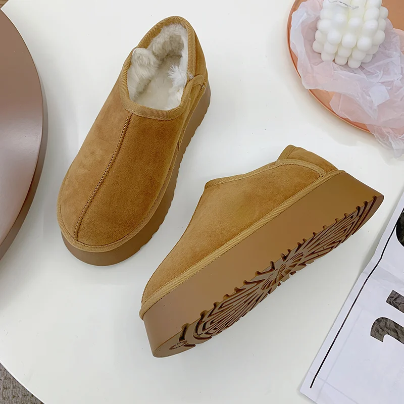 

Зимние женские короткие плюшевые теплые ботинки для снега, повседневная обувь, новинка 2023, замшевые меховые ботильоны челси, женская обувь ...