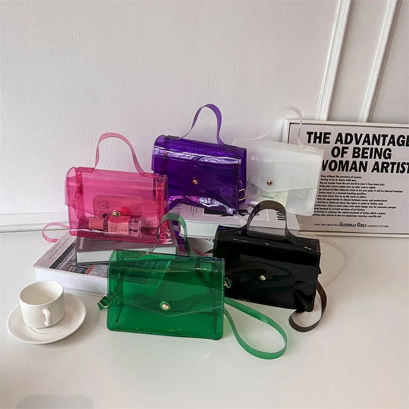

Повседневные прозрачные женские сумки из ПВХ, маленькие квадратные сумочки через плечо с ручками для сотового телефона, мессенджеры на ремне