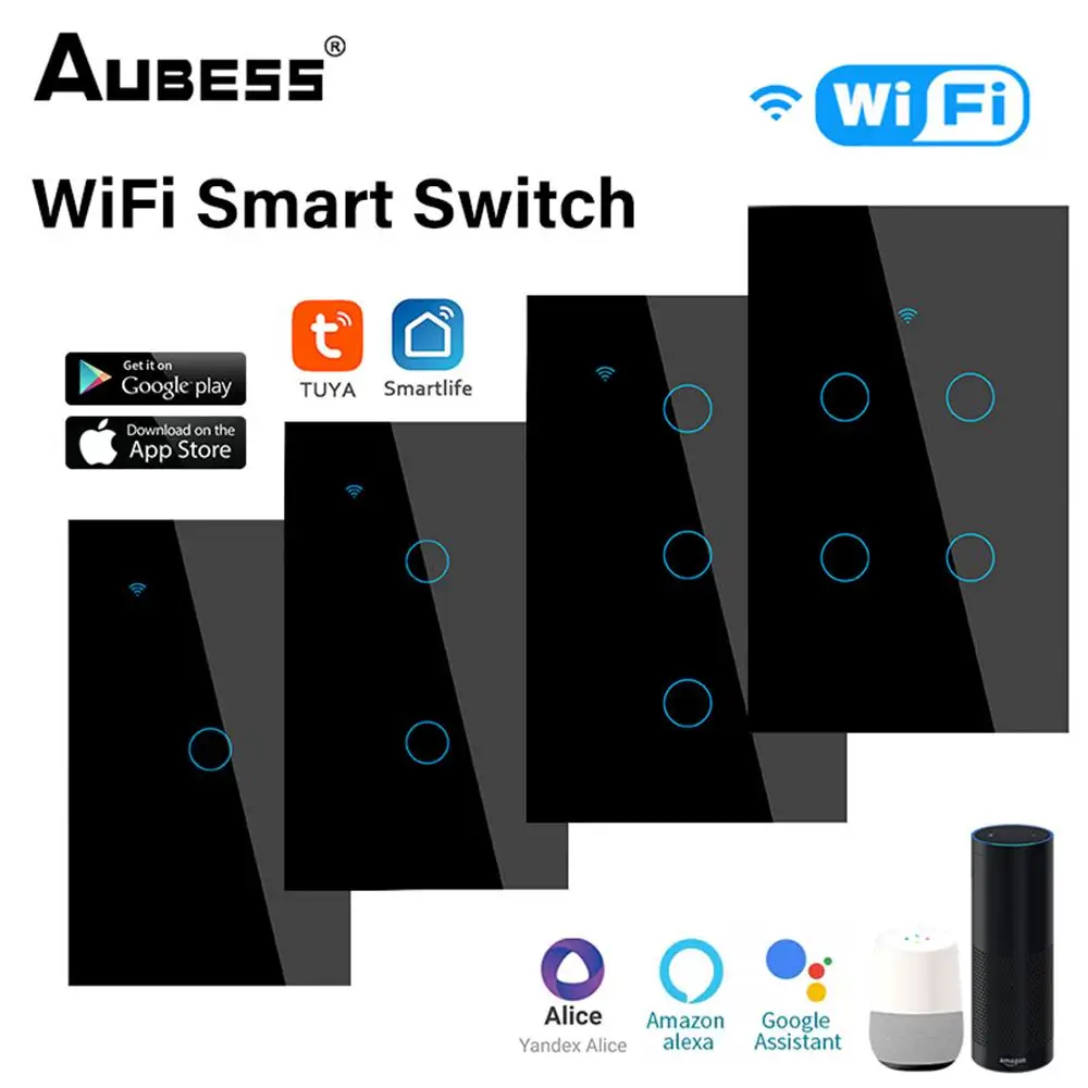 

WiFi Smart Switch 1/2/3/4 Gang Light Switch Need Neutral Wire Tuya Smart Life APP Control Support Alexa Google Home Assistant