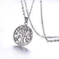 wholesale stainless steel jewelry shiny zircon plant wishing tree of life pendant necklaces for women