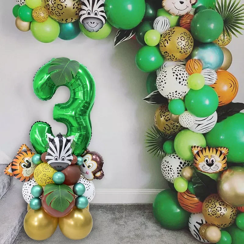 

1-9 Jungle Safari Animal Number Balloons Set Kids 1 2 3 Years Birthday Party Decoration Forest Party Supplies Baby Shower