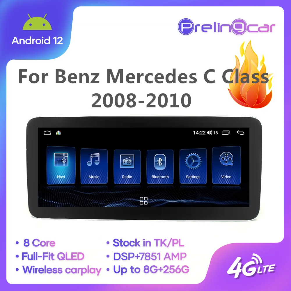 

Автомобильная Мультимедийная система, экран 12,3 дюйма, Android 12, для Benz Mercedes C Class 2008-10 лет, 4 Гб + 64 ГБ