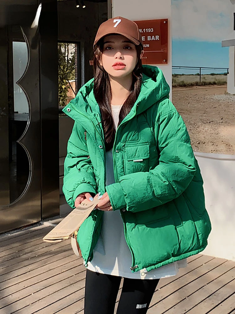 Black 2023 Cotton Padded Short Parkas New Hooded Down Winter Jacket Women 6 Color Thick Warm Winter Coat Female Outerwear