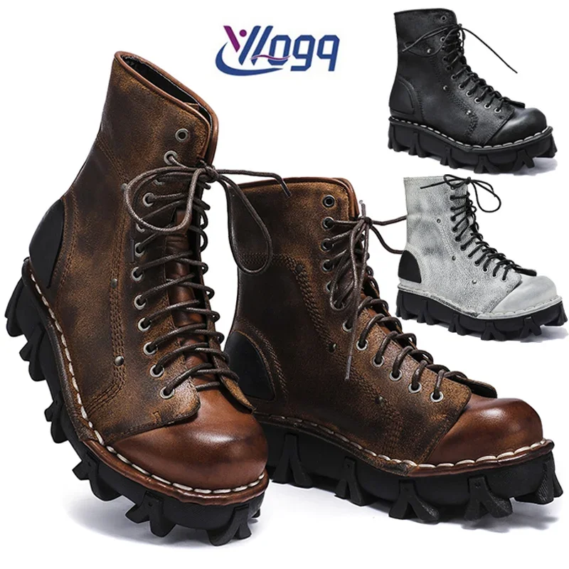 Мужские мотоциклетные ботинки из натуральной кожи черные ковбойские до середины