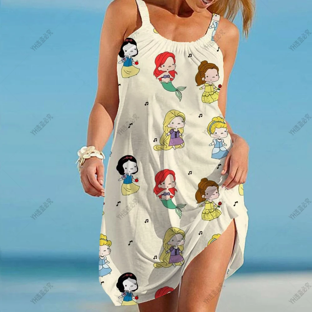 2022 Disney Mermaid Robe Boho Loose Top Cartoon Sexy Printed Stitch Sleeveless Chic And Elegant Evening Dress Sling Y2k Dresses