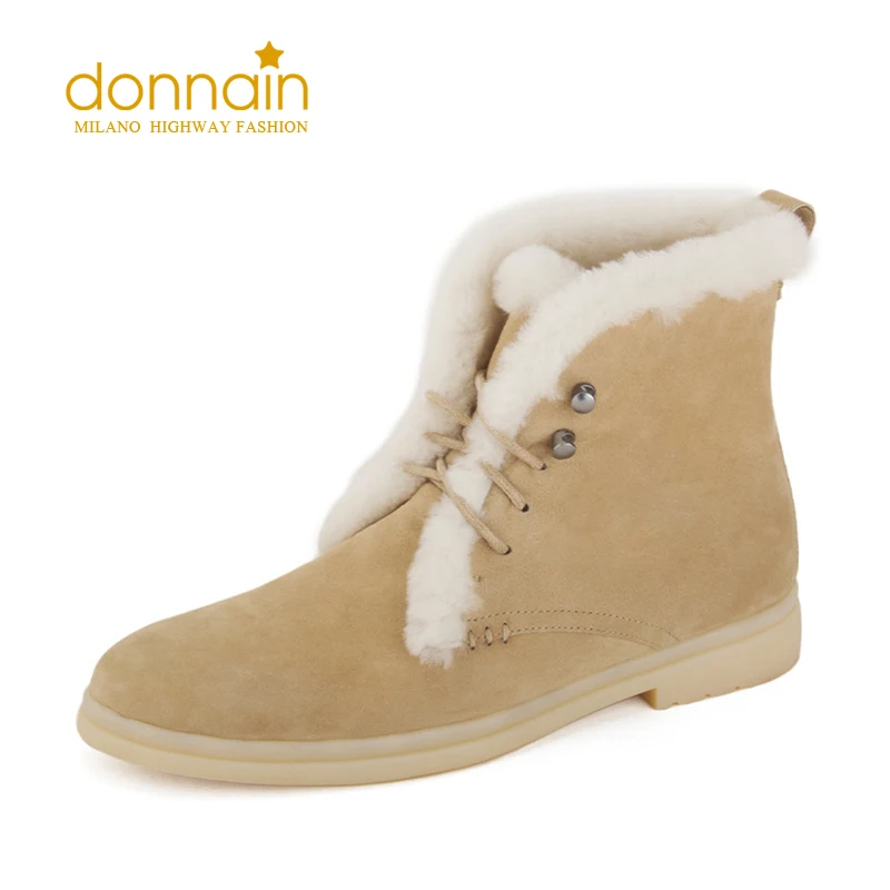 

Donna-in 2021 Beige Winter Martin Boots Women Natural Wool Fur Snow Boots Luxuru Kid Suede Soft Comfort Lace Up Female Shoes