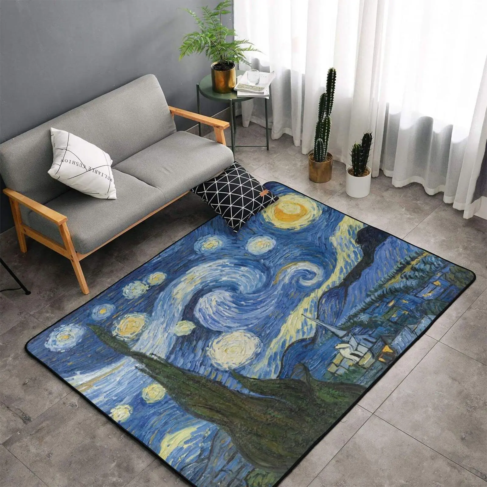 

Washable Rugs Starry Night Van Gogh Oil Painting Soft Large Carpet Non-Skid Carpets for Kids Room Living Room Bedroom Home Decor