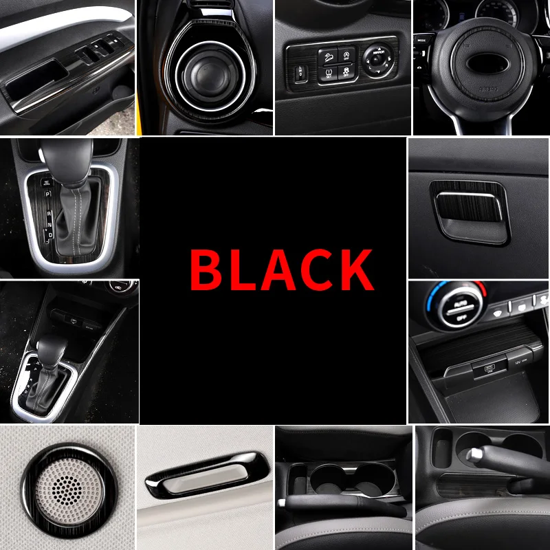 Black Item for KIA Stonic 2019 Steering Wheel LOGO Ring Air Conditioner Outlet Frame Gear Panel Decorative Stainless Steel Kx1