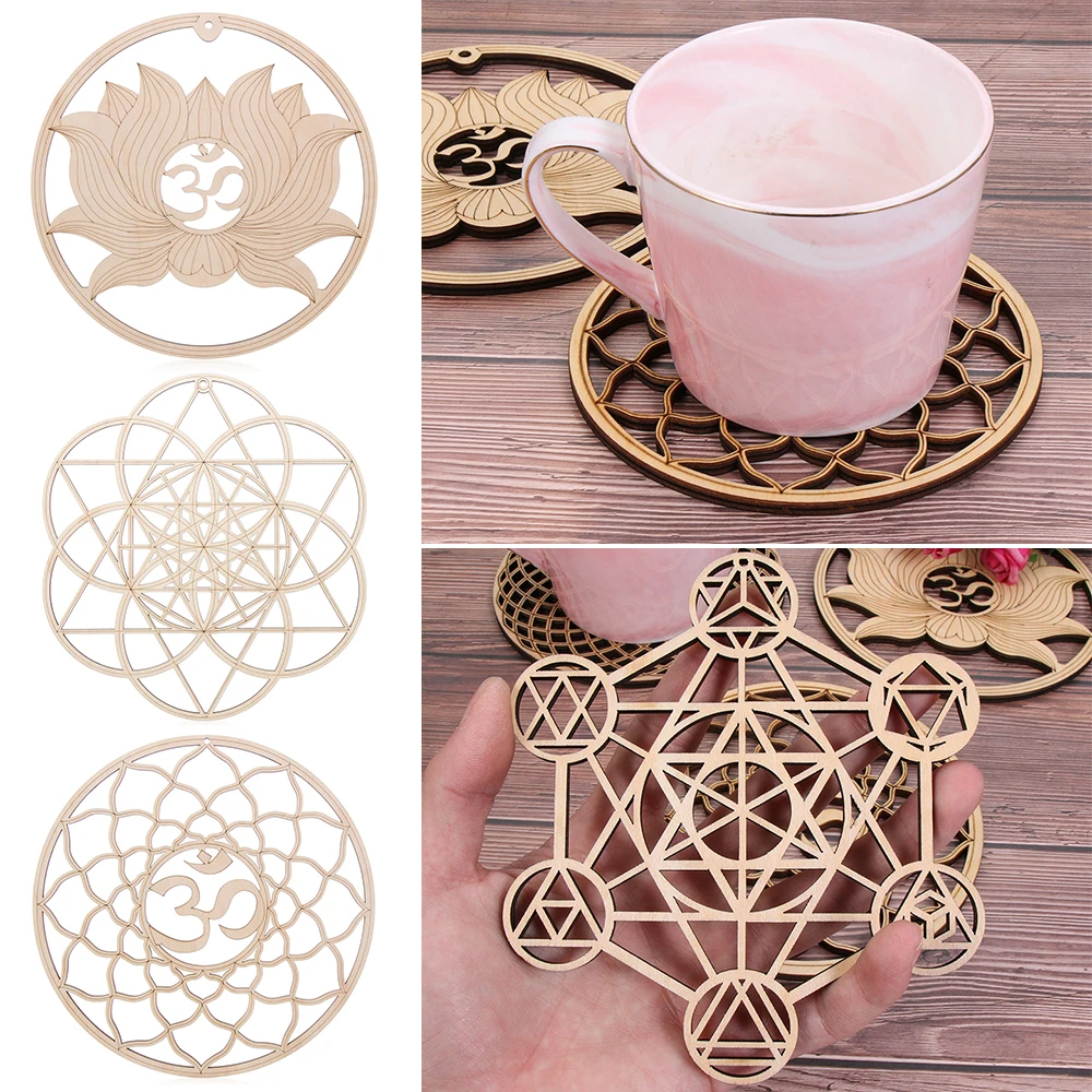 

Wood Wall Art Home Decor Laser Cut Slice Wood Base Flower Of Life Energy Mat Wooden Wall Sign Flower of Life Shape