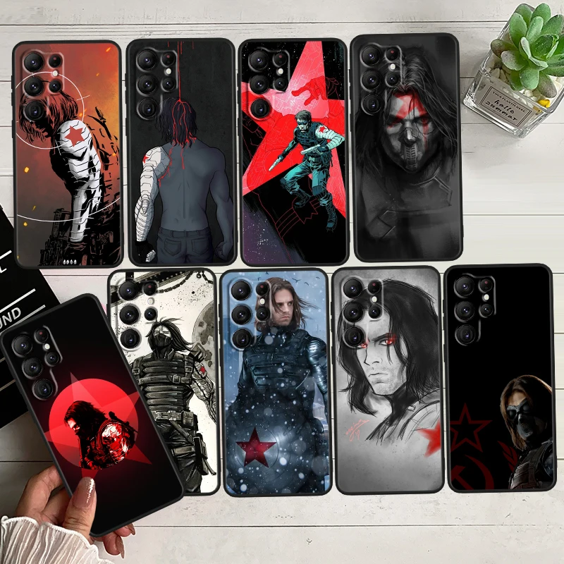 

Marvel Winter Soldier Art Black Phone Case For Samsung Galaxy S23 S22 S21 S20 FE Ultra Pro Lite S10 S10E S9 Plus 5G Cover Capa