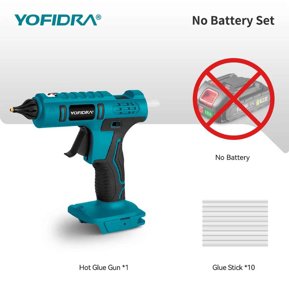 

YOFIDRA термоклеевой пистолет, беспроводной перезаряжаемый с 10 шт., 11 мм клеевыми палочками, ремонтный электроинструмент «сделай сам», для батарейного штифта Makita 18-21 В