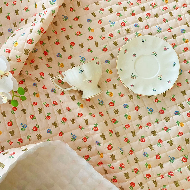 140x90 см маленький медвежонок с цветочным принтом хлопковая стеганая ткань для