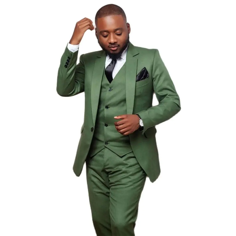 

Olive Green 3Pcs Men's Suits Notched Lapel Wedding Blazer Trousers Male Tuxedo Tailored Groom Wear Clothing Jackets Vest Pants