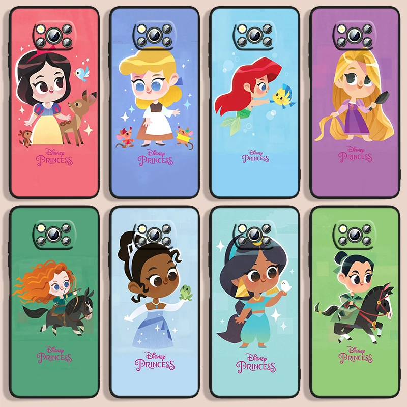 

Princess Art Phone Case For Xiaomi Poco F1 X2 F2 X3 C3 M3 F3 X4 M4 F4 Pro 5G 4G NFC GT Black Iuxury Silicone Back Funda Cover