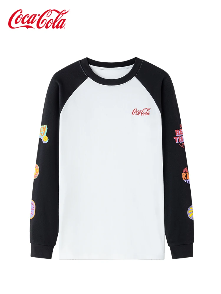 

Coca-Cola official tide brand stitching long-sleeved spring and autumn couples casual round neck cotton T-shirt men clothing