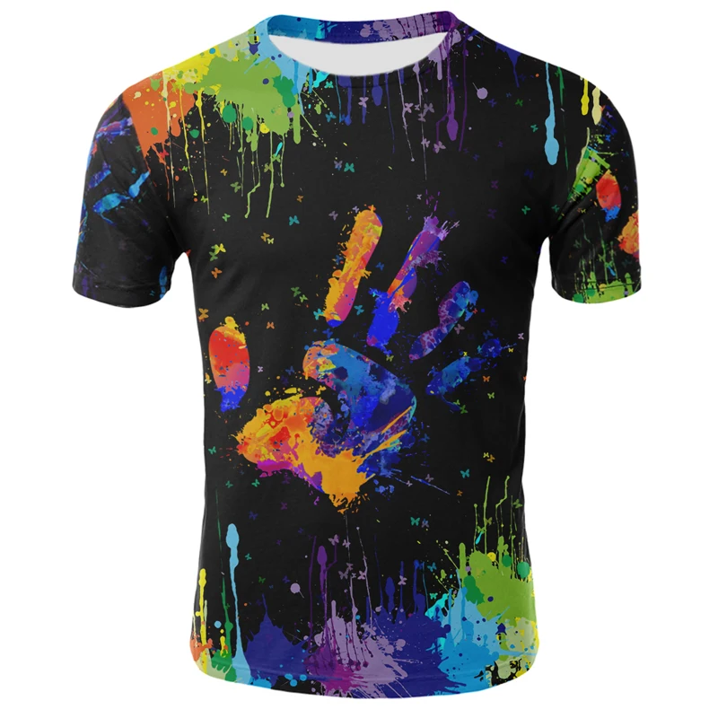 

2023 new hip-hop style graffiti men and women 3DT shirt splash ink splash ink fun palm graffiti 3D printing children's T-shirt