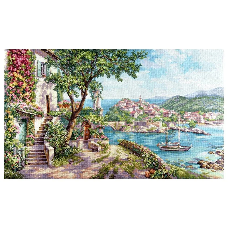 Amishop красивый набор для вышивки крестом Azure Blue Coast Mountain Village Dock Bay Alisa 3-32 DIY рукоделие