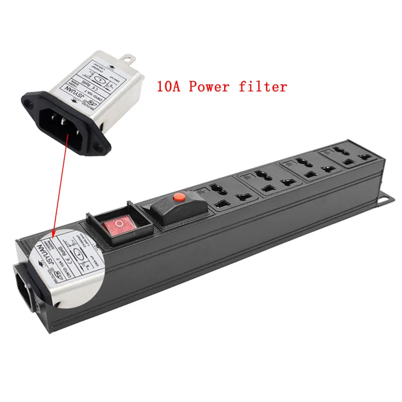 

PDU 4 блока защиты от перегрузки сетевая полоса стойка сетевого шкафа Универсальная Розетка с двойным переключением волновой фильтр IEC-C14 порт