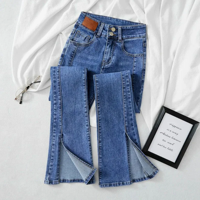 Light High-waisted Micro-flared Jeans Women's Spring/summer 2023 New Versatile Skinny Fashion Slit Mop Pants Women Jeans