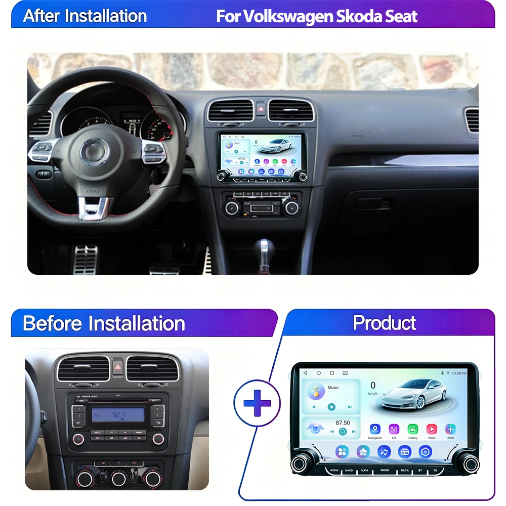 Фото 9-дюймовое автомобильное радио на Android 15 для Volkswagen Skoda Octavia Golf 5 Touran Passat B6 Polo Jetta, мультимедийный плеер с GPS-навигацией, стерео, IPS-дисплей. №2