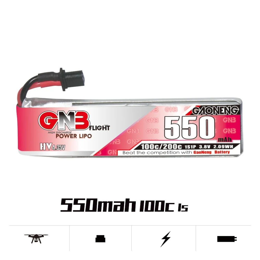 

6 шт., литий-полимерный аккумулятор Gaoneng GNB 550 мАч 1S 3,8 в с разъемом A30 для FPV радиоуправляемого гоночного дрона