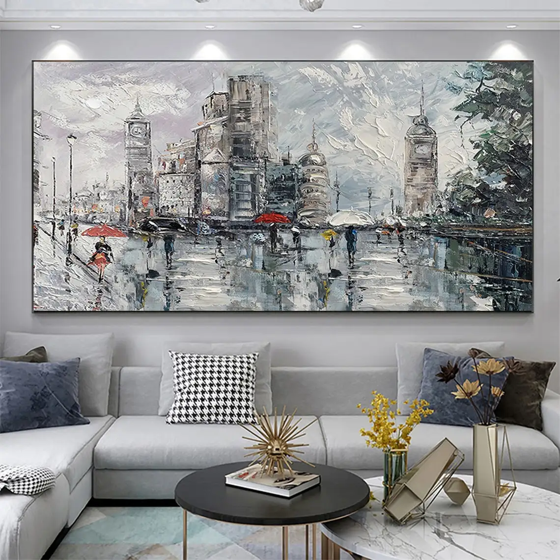 

Abstract Architecture Oil Painting On Canvas Modern Cityscape Bedroom Home Decor Concise Style Custom Hand Painted Wall Art