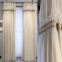 korean double layer princess curtains for living room bedroom beige elegant french window drapes white skirt tulle curtain 4