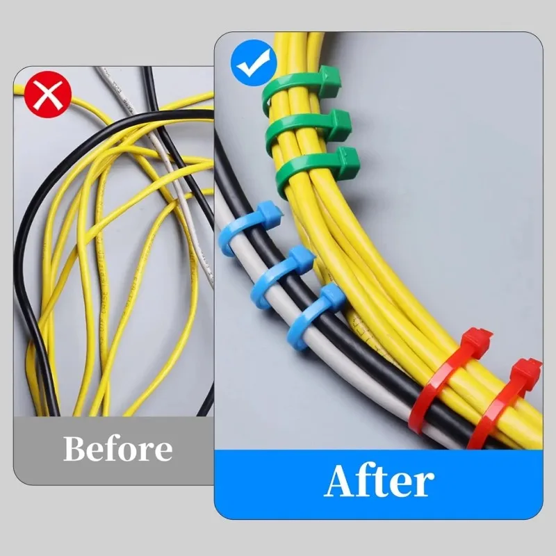 500/100Pcs Kolorowe nylonowe opaski kablowe Samoblokujące Paski wielokrotnego użytku Pętla mocująca Organizery przewodów do domowego biura