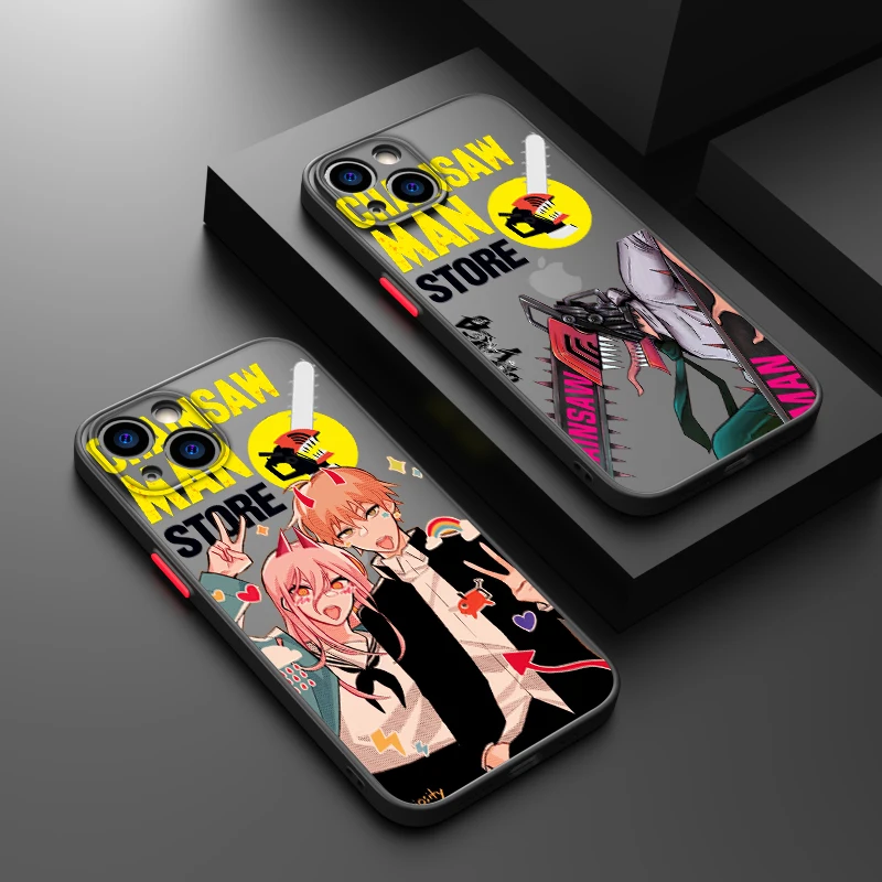 

Anime Chainsaw Man power Phone Case For iPhone 14 13 12 11 XS XR Pro MAX 8 7 6 Plus Frosted Translucent Matte Cover