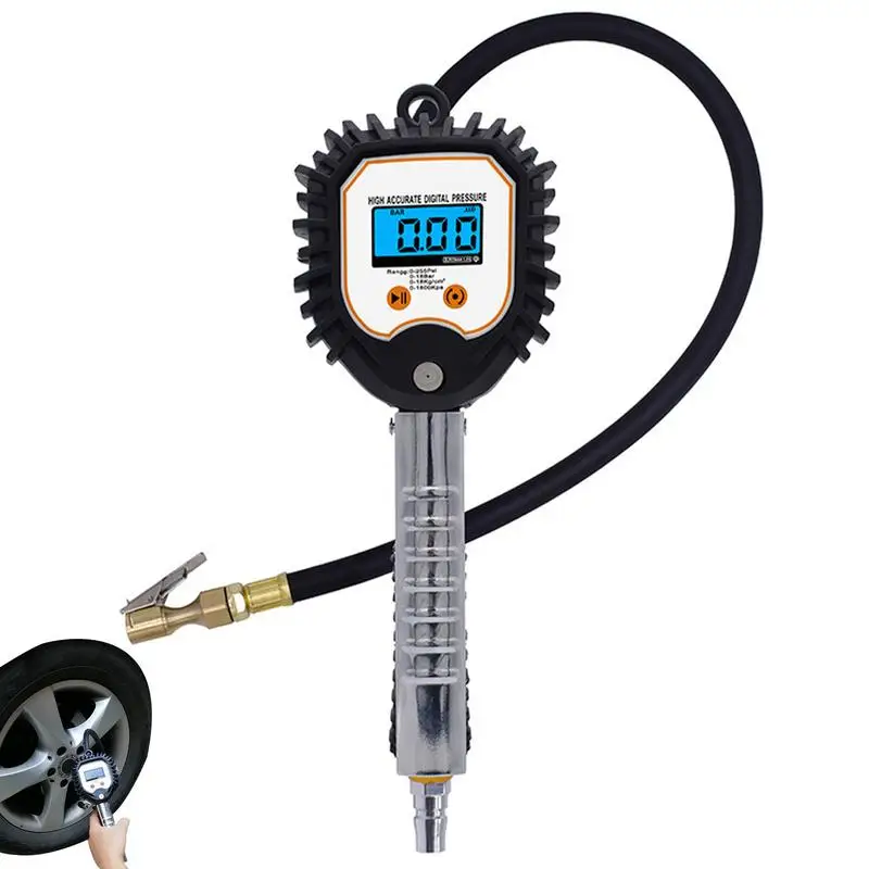 

Air Pressure Gauge With Inflator Air Chuck Tire Gauge 255 PSI 4 Settings Tyre Pressure Gauge With Backlit LCD Screen Air Chuck