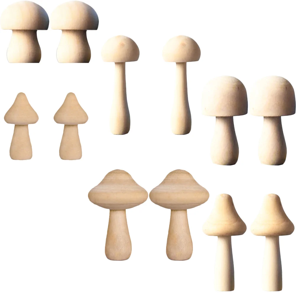 

12 Pcs Small Wood Mushroom Mini Adorns Wooden Decor Models Toys Kids Painting Decors Graffiti Children Prop