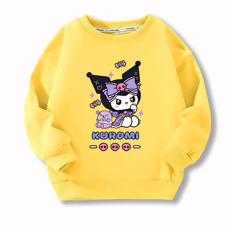 

Sanrios Anime Kuromi Kids T-Shirt Sports Sweater Kawaii Cartoon Girl Child Clothing Spring Autumn Round Neck Hoodie Cotton Gift