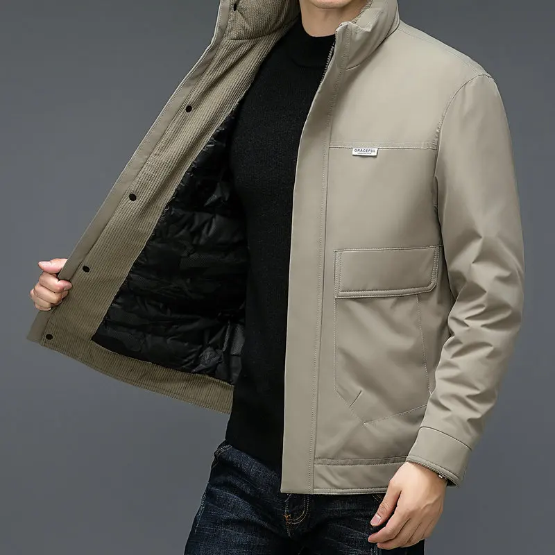 Stylish Men Thermal Puffer Parkas Khaki Black Beige Thick Warm Puff Basic Coat Winter Autumn Casual Daily Quilted Jackets 2022