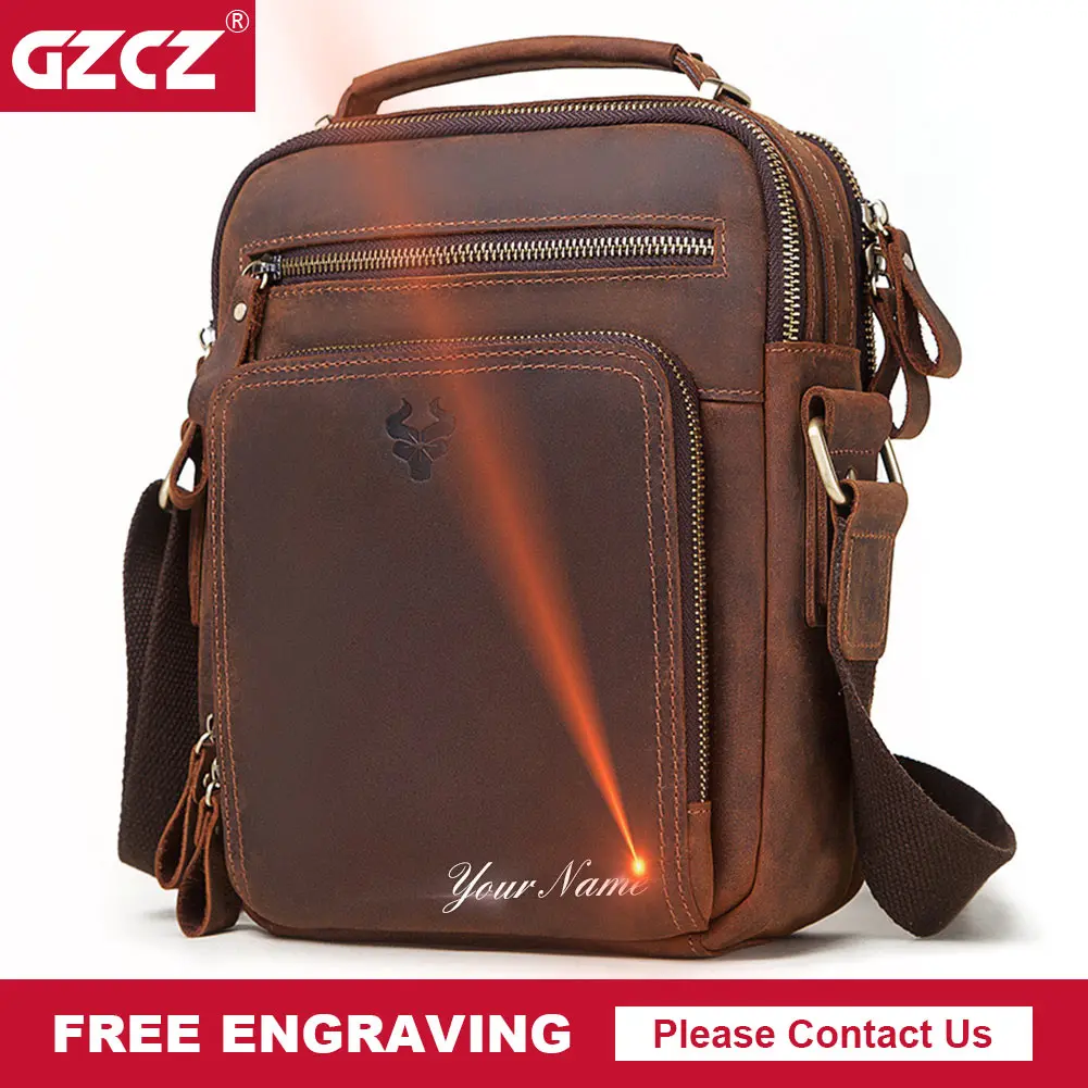 GZCZ Genuine Leather Men Bag Casual Business Messenger Bag Male High Quality Bolsas Travel Crossbody Shoulder Bag Sling Sac