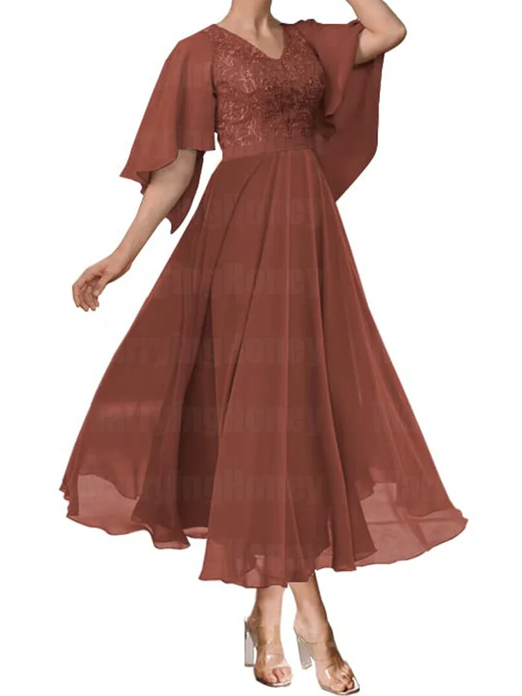 

Женское шифоновое платье для матери невесты, ТРАПЕЦИЕВИДНОЕ ПЛАТЬЕ С V-образным вырезом и коротким рукавом, для гостей свадьбы