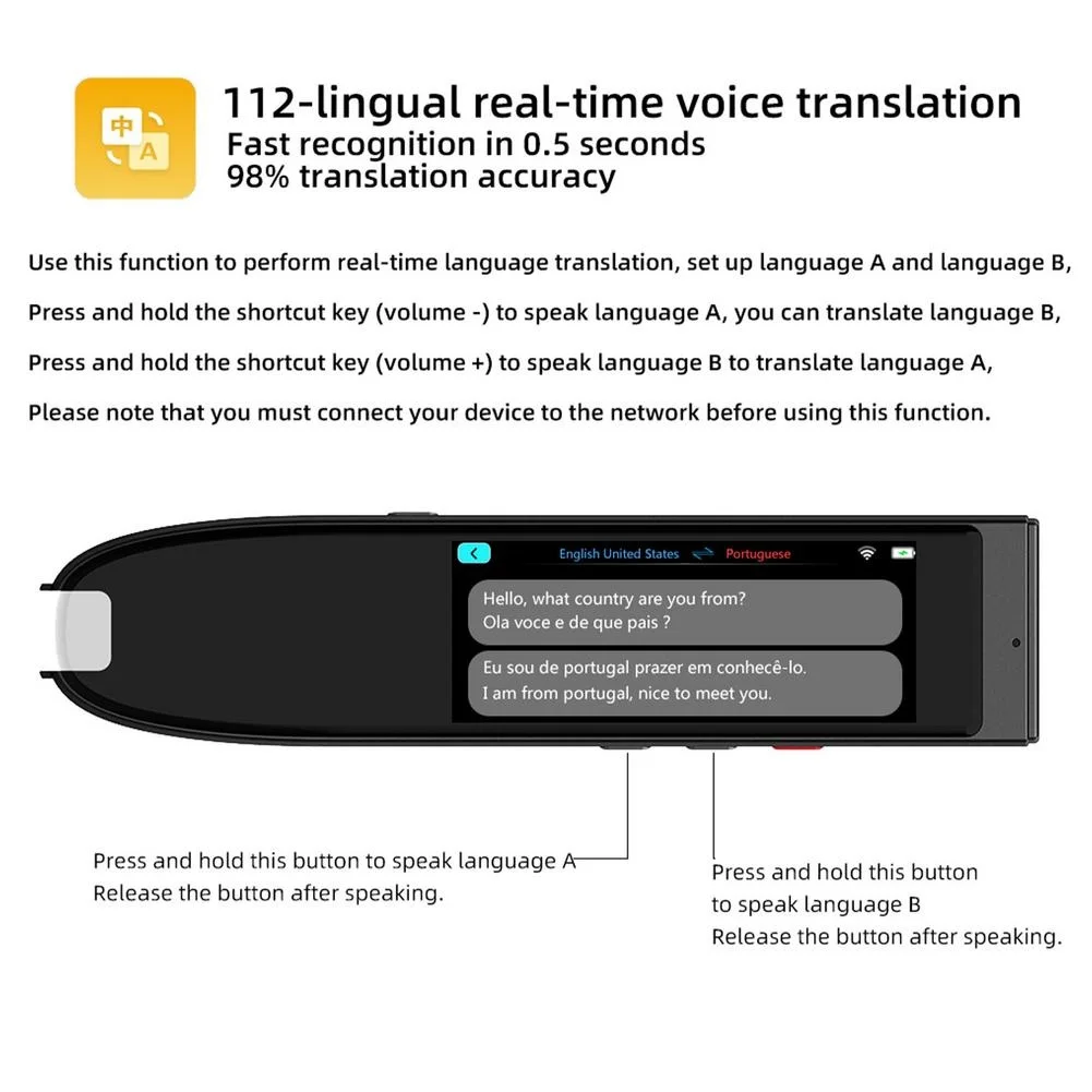 Przenosny 112 języków tłumaczenie Pen Scanner natychmiastowe skanowanie tekstu czytanie Translator urządzenie do podróży Genuine enlarge
