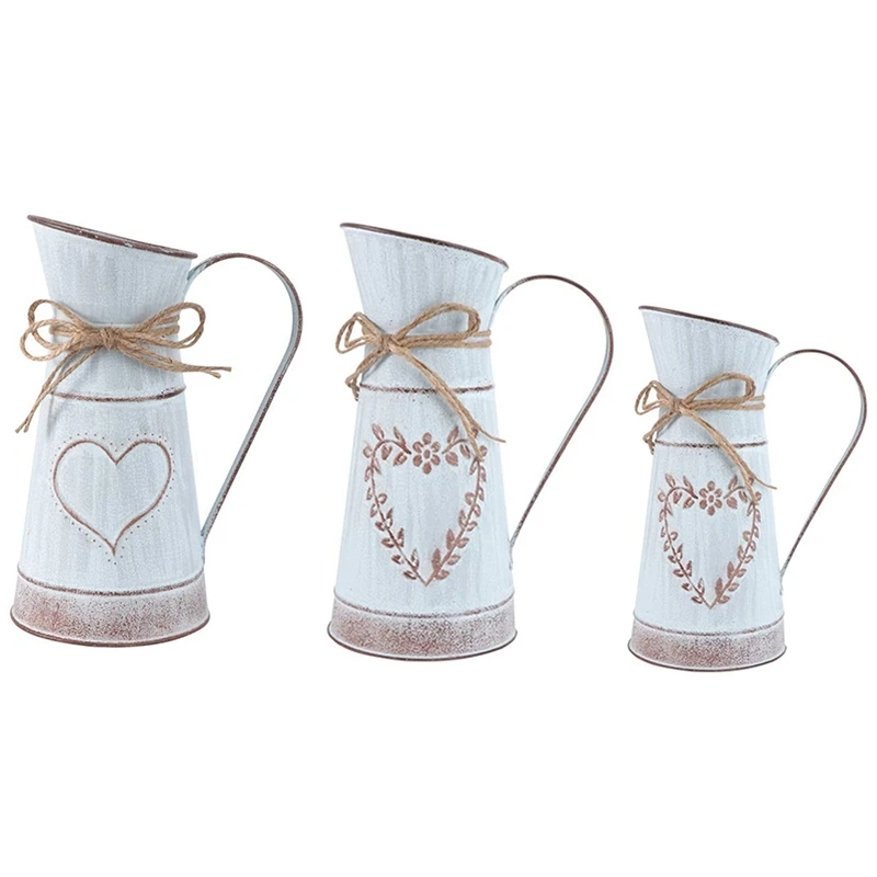 

2 шт. ваза для цветов винтажная оцинкованная деревенская сельская пасторальная Цветочная кастрюля для украшения домашнего стола