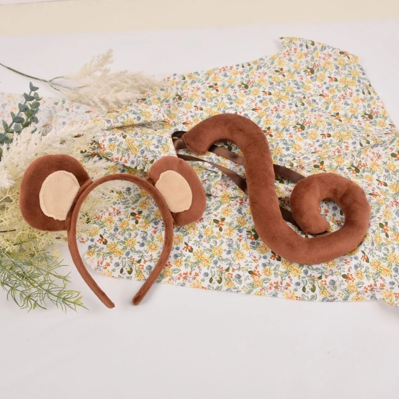 

Костюмы для косплея с милыми животными, повязка на голову с ушками обезьяны, плюшевый хвост для Хэллоуина