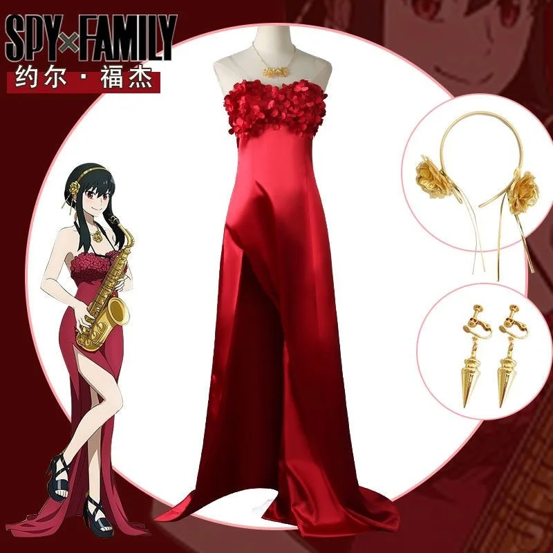 

Cosplay Anime Spy X Family Cosplay Costume Yor Forger Costume Red Rose Dress Concert Halloween Cosplay For Women Party Dress