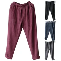 plus size solid color women cotton linen harem pants casual baggy loose trousers