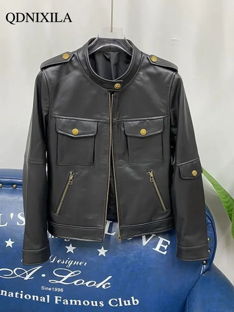 Leather Jacket Women Spring Jacket Women 2023 New Outerwear Slim Fit Small Stand Collar PU Coat Women's Bomber Jacket