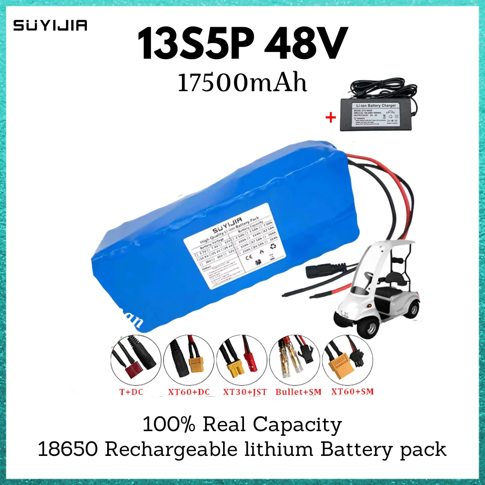 

13S5P 17500mah 48V Lithium Batteries Pack 18650 Built-in Smart BMS for E-Bike Unicycle Scooter Wheel Chair with 54.6V 2A Charger