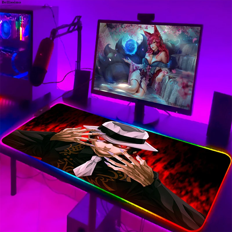 

Gaming Mouse Mat Anime Mousepad Company Demon Slayer Backlit Led Rgb Desk Accessory Mause Pad Computer Accessories Pc Gamer Mats