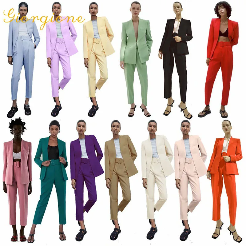 

Pant Suits Giorgione 2022 Spring New Official Website Quality No Lapel Coat Pants Women's Clothing Commute Suit Women Blazer Set