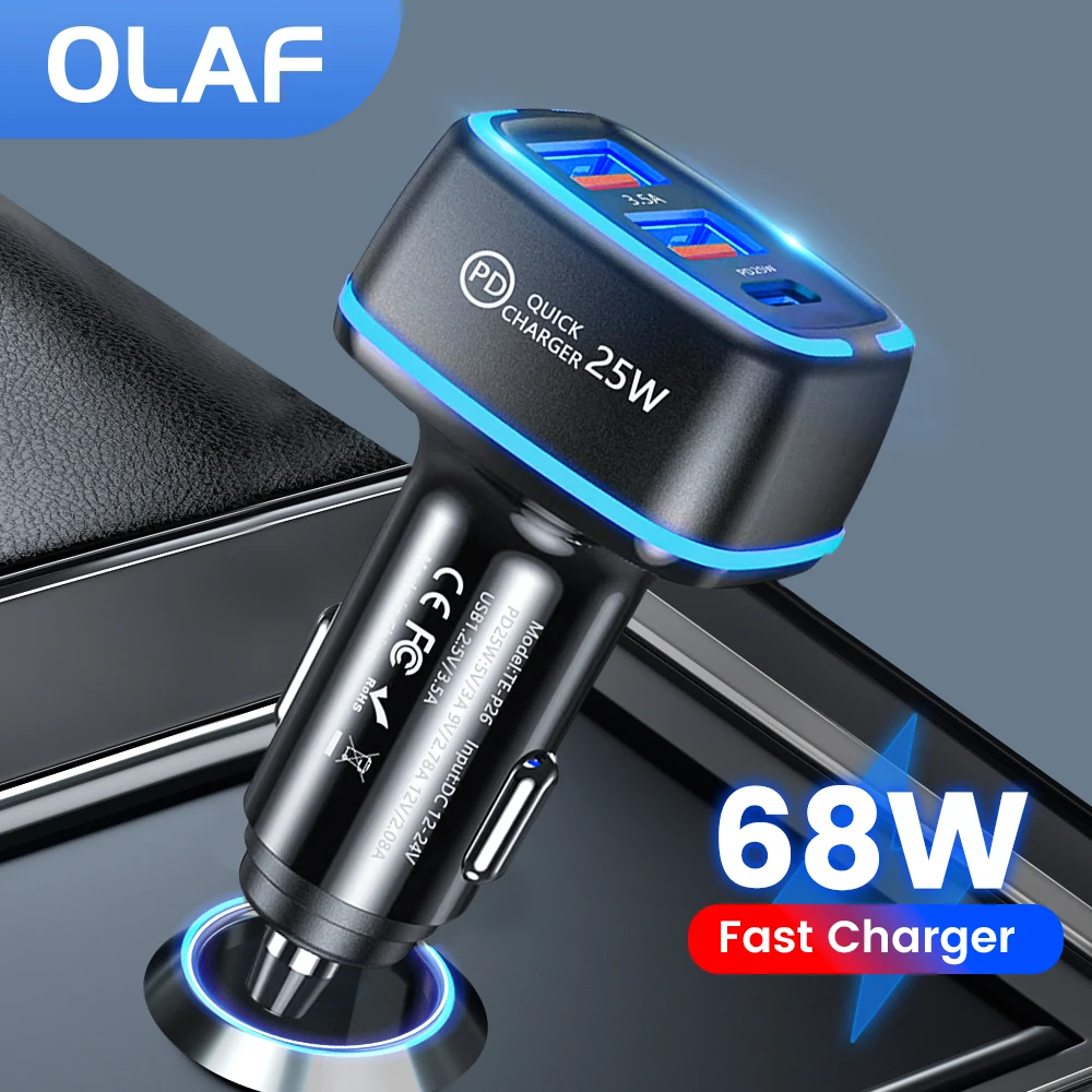 

Olaf 68 Вт автомобильное зарядное устройство Быстрая зарядка QC3.0 Быстрая зарядка PD USB Type C автомобильное зарядное устройство для телефона для ...