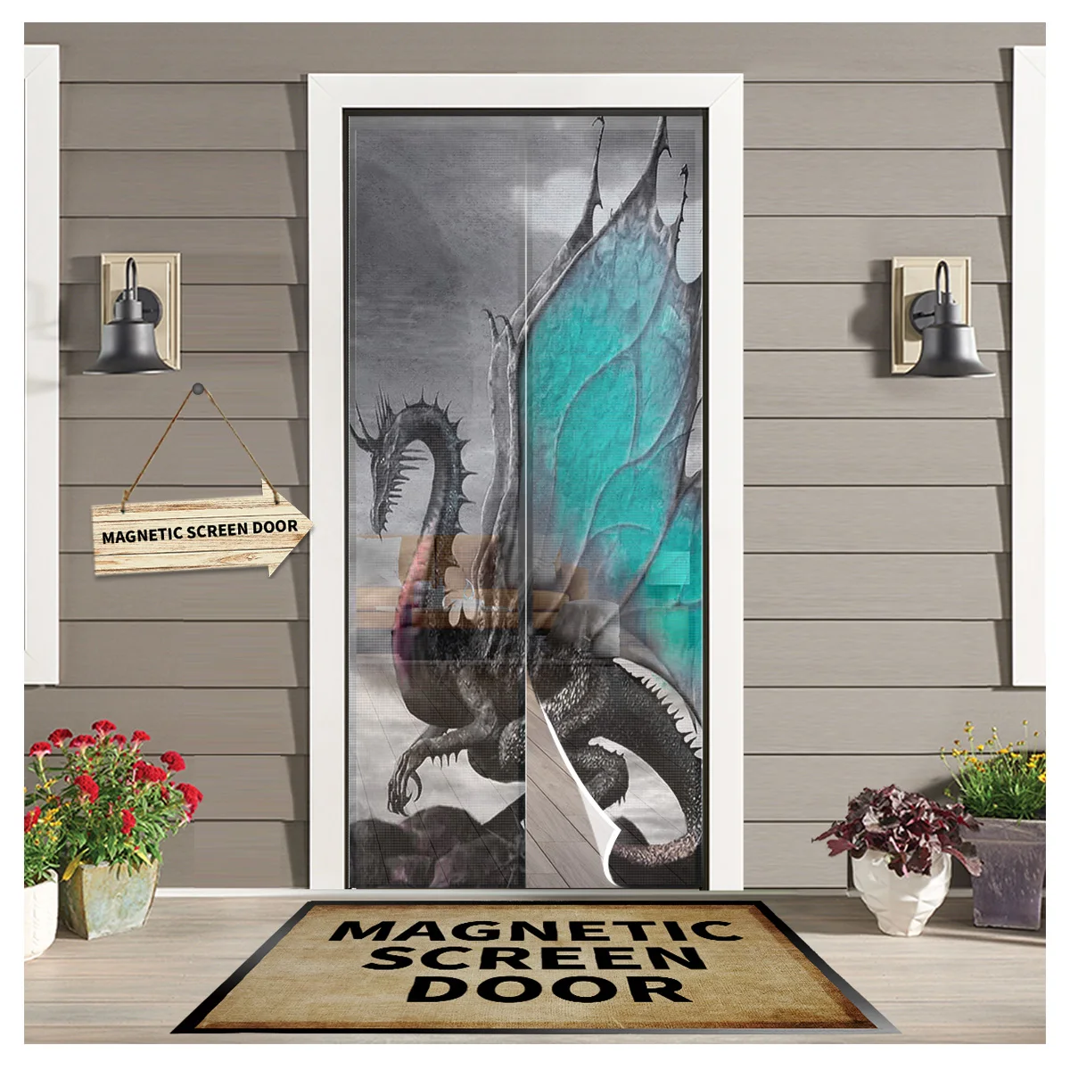 

Magic Western Dragon Retro Curtain Anti Mosquito Insect Curtains Magnetic Net Mesh Door Screen Kitchen Curtain